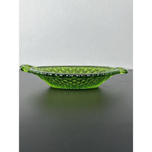 Vintage 1960s Indiana Glass Green Honeycomb Relish/Pickle Handled Dish 8.25" - Picture 3 of 6